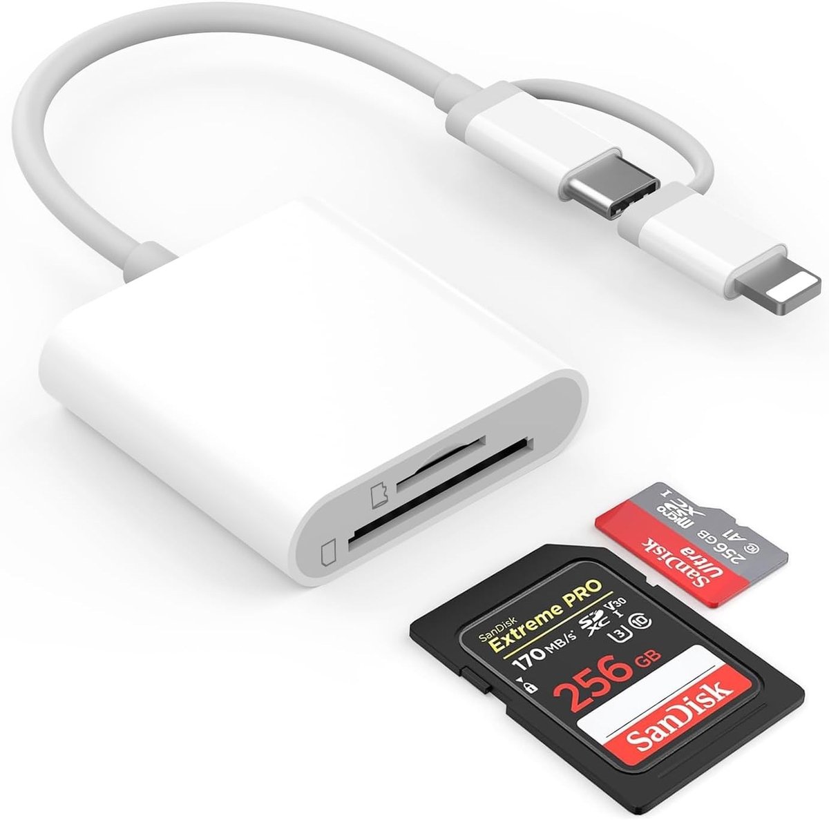 SD-kaartlezer - Zwart - 2-in-1 USB-C Geheugenkaartlezer voor Telefoon en Tablet