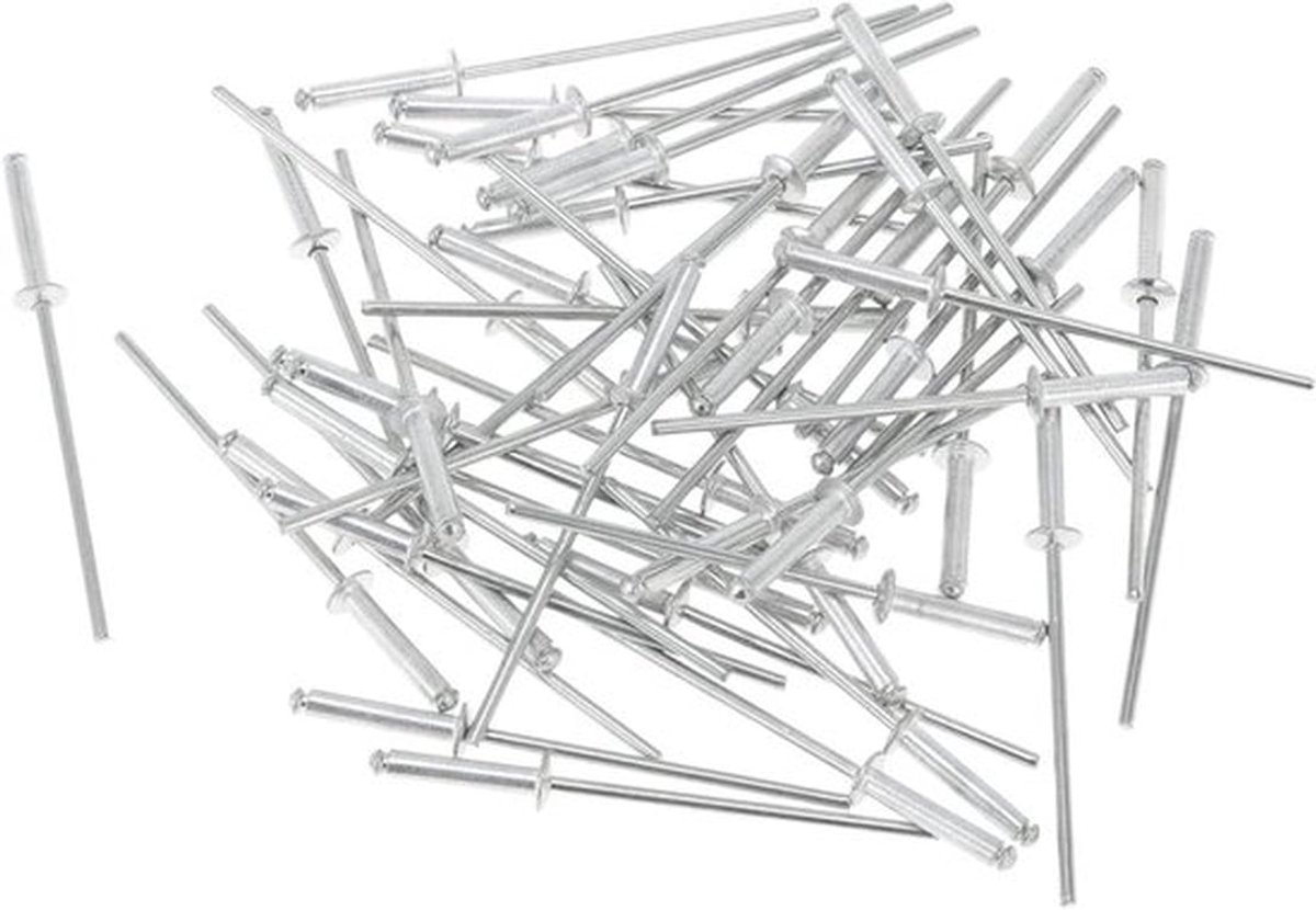 Grote Flens Blind Klinknagels Zilverkleurig 50 Stuks voor Aluminium en IJzer, 2,4 mm Greepdiameter, 12 mm Greeplengte, 5 mm Flensdiameter