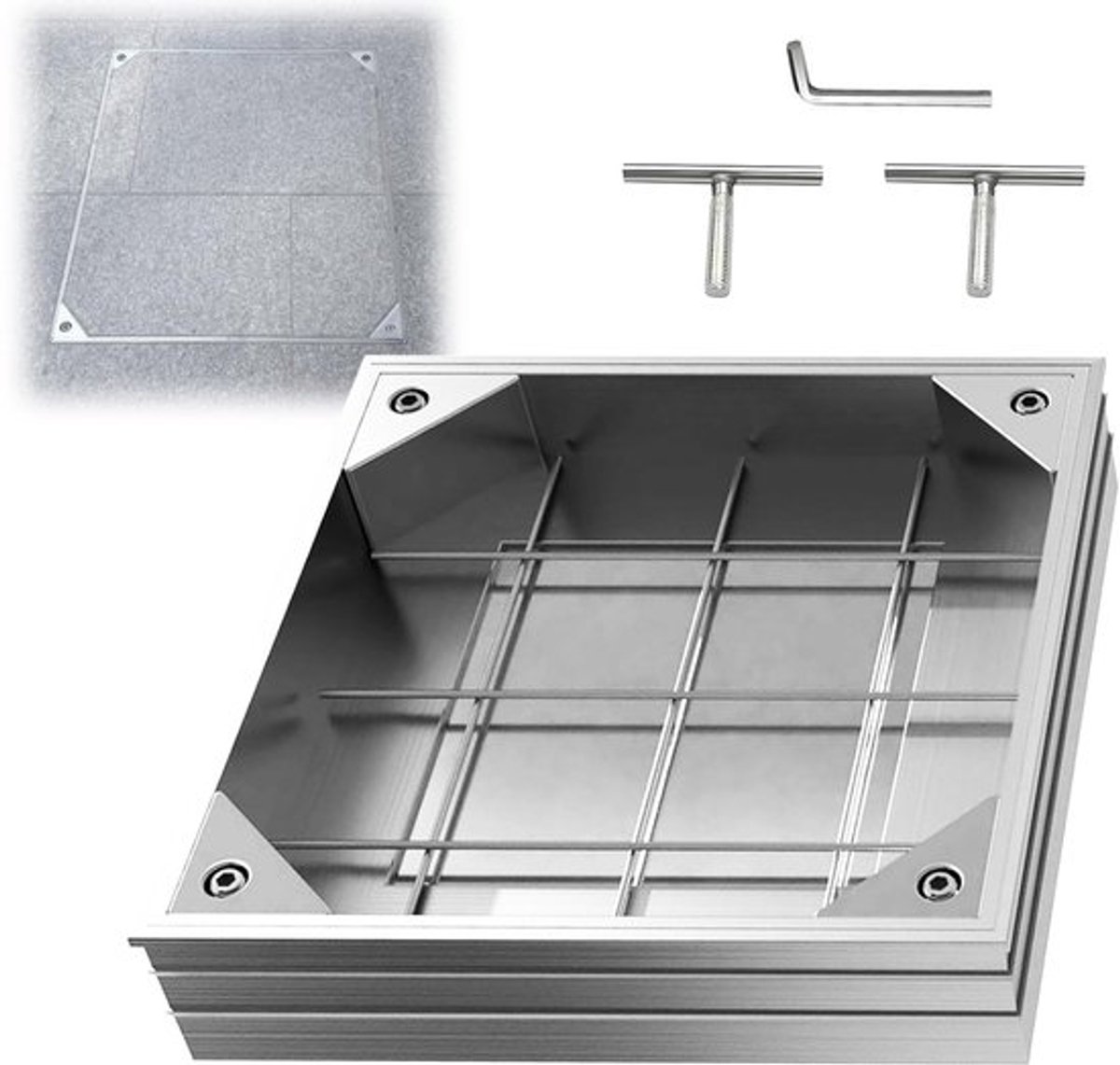 Schachtafdekking 300 x 300 mm - Aluminiumlegering - Verzonken Schachtdeksel - Hoogte 60 mm - Duurzaam - Naadloos Ontwerp