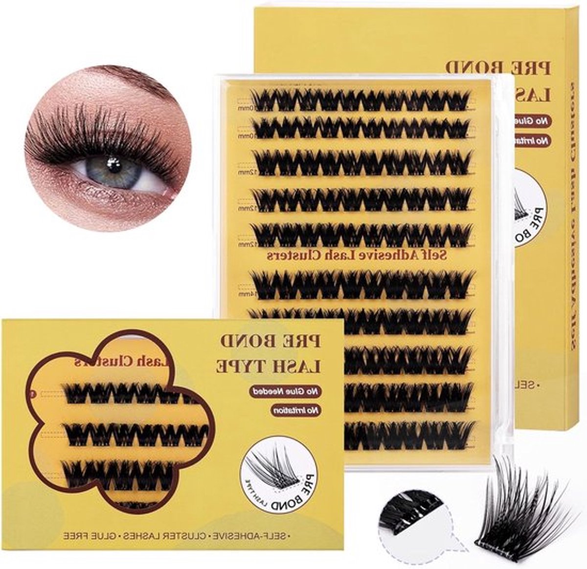 Zelfklevende Wimpers, Individuele Wimperclusters in 10 mm, 12 mm, 14 mm en 16 mm voor een Prachtige Wimperlook en Langdurige Wimperextensions
