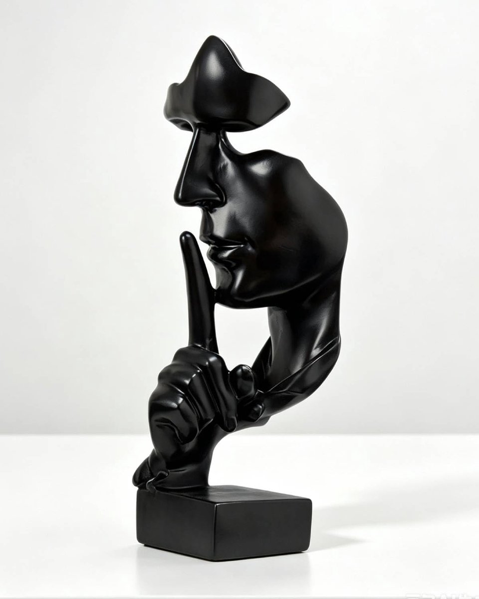 SnelShoppen - Thinker Standbeeld, Zwijgen is Goud Abstracte Kunst Beeldje, Stilte Beeld voor Thuis, HUISdecoratie, Kunststof, 27cm, Zwart, Perfect voo
