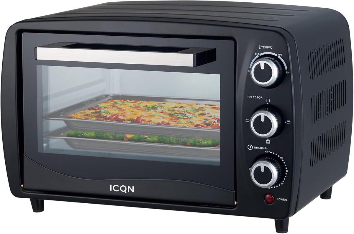 SnelShoppen - Compacte mini-oven 15 liter, 1200 W met 60 min-timer, 3 kookfuncties, temperatuur 90 °-230 °C, kleine campingoven in antraciet, 2 jaar g