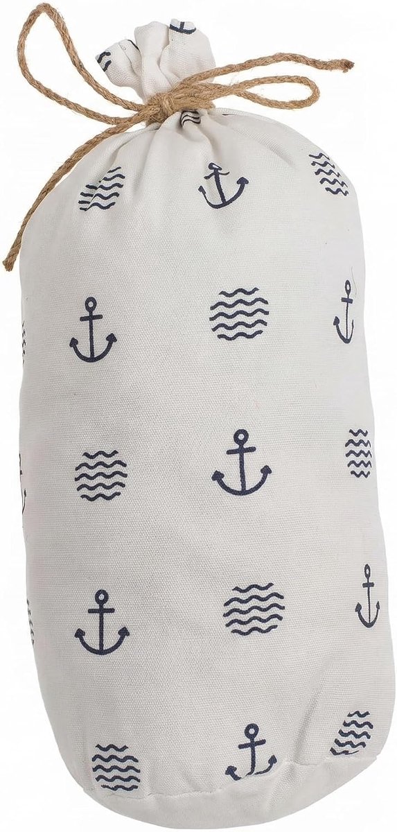 SnelShoppen - Deurstopper, Deurbuffer, Deurzak van Stof in Marine Design, Decoratief voor de Vloer, 1.5kg Zwaar Gevuld (Anker Allover - Wit)