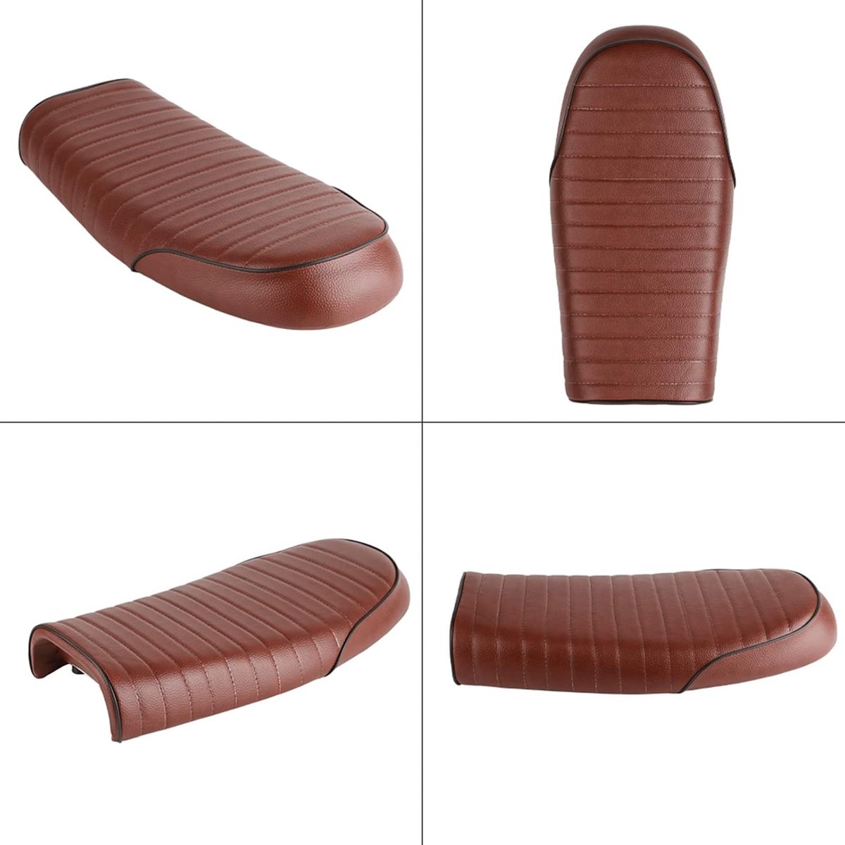 SnelShoppen - Motorzadel PU Leer Vintage Cafe Racer Zadel Plat Zadel, Waterdicht en Kleurkeuze voor CG125 GN CG CB400SS (Type D) met Montagebeugels CB