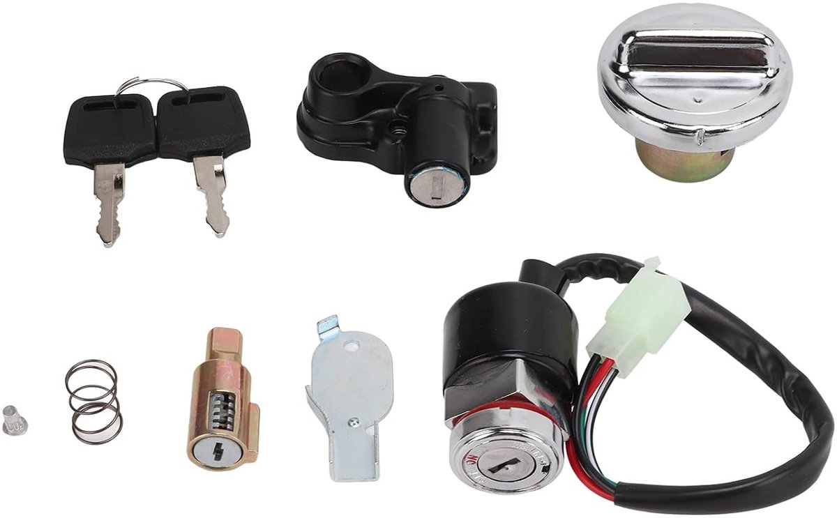 SnelShoppen - Ignitionschakelaar set met helm slot, vervangingsdeksel met 2 sleutels voor Dax Skyteam 50cc 125cc - Inclusief brandstofdop en installat