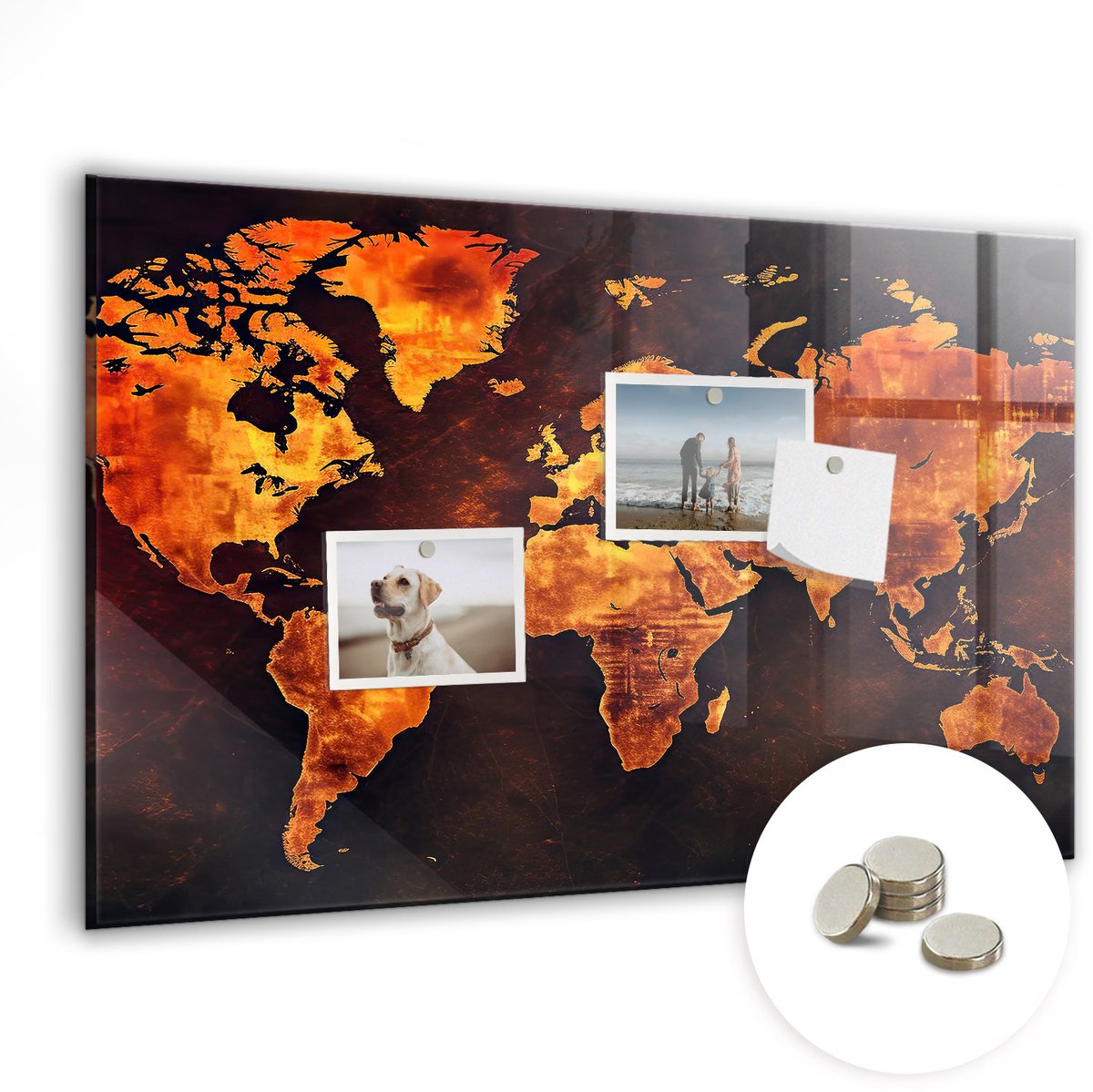 Coloray Glazen Magneetbord - Magnetisch Bord Wereldkaart - 60x40 cm - Oranje Magneetbord - Magnetic Board - Magneetbord Design