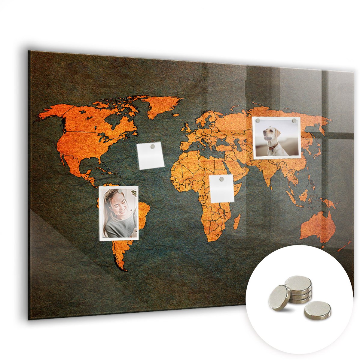 Coloray Glazen Magneetbord - Magnetisch Bord Wereldkaart - 100x70 cm - Veelkleurig Magneetbord - Magnetic Board - Magneetbord Design