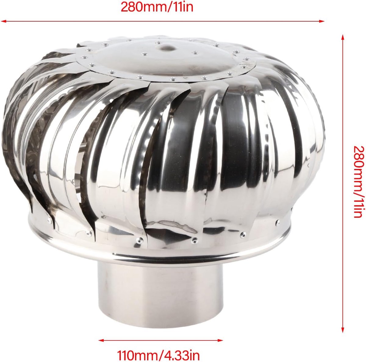 SnelShoppen - RVS Dakventilator, Windturbine Ventilatie, Luchtafvoer, Zink- en Rookafvoer voor Huizen en Fabrieken, Stille Rotatie, Weerbestendig