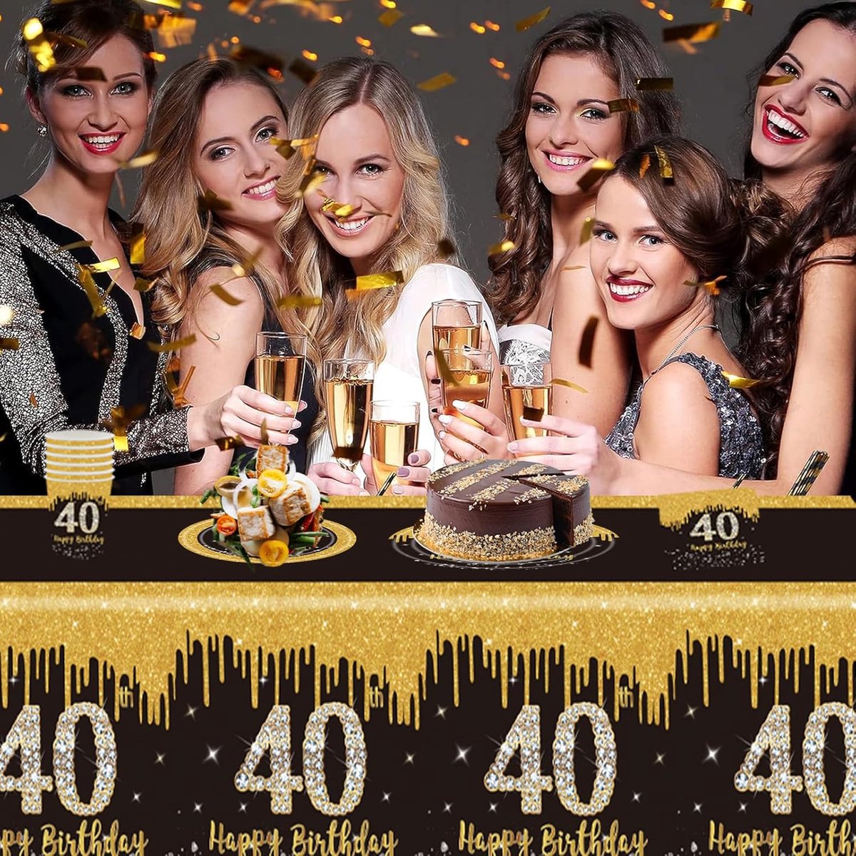 Tafelkleed 40ste Verjaardag 137 x 274cm - Zwart Goud - Feestelijke Decoratie - Perfect voor Binnen en Buiten - ShopVlot