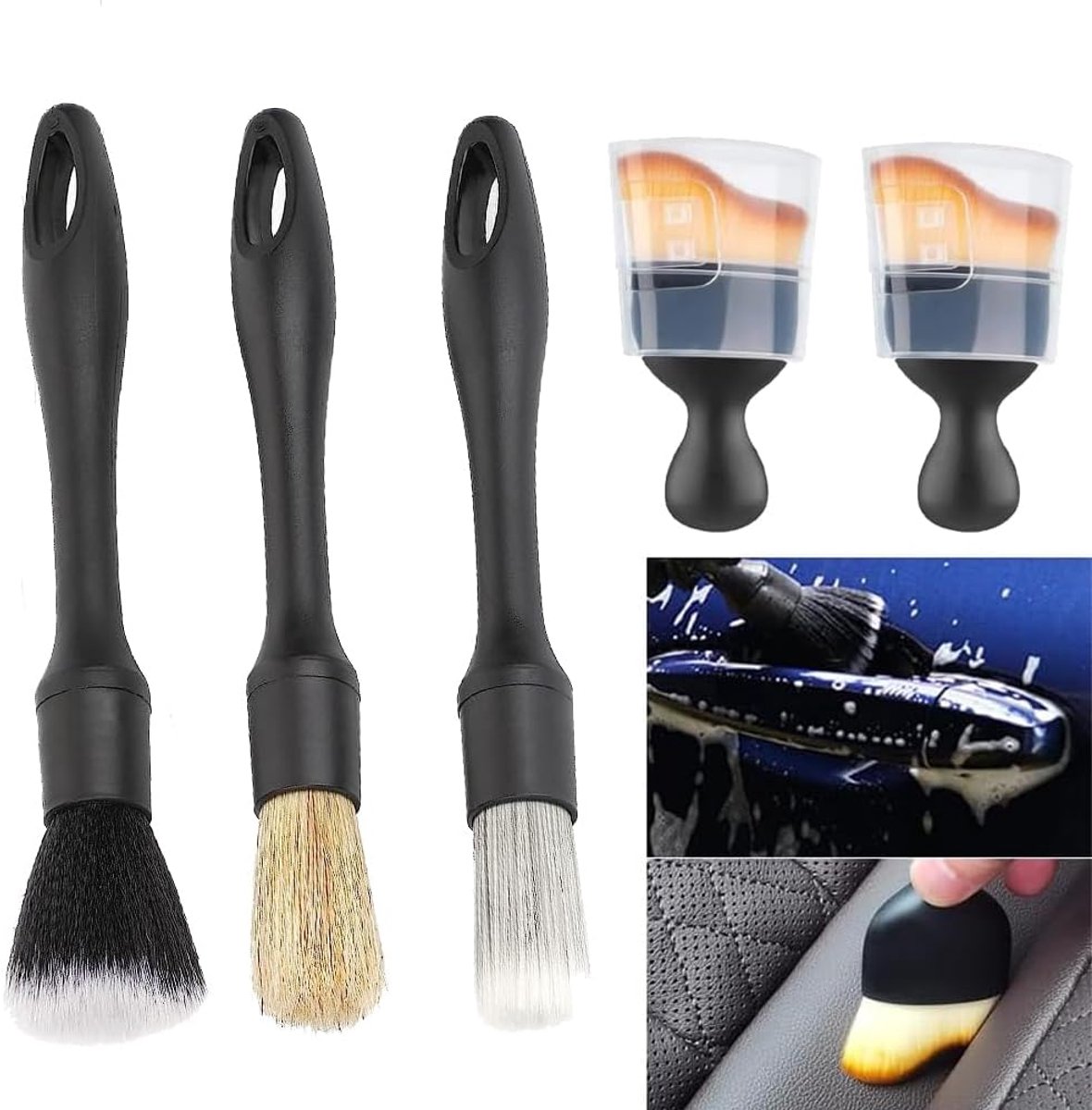 Auto poetsborstel set 5-delig - Verschillende haren - Voor het reinigen van interieur - SnelShoppen