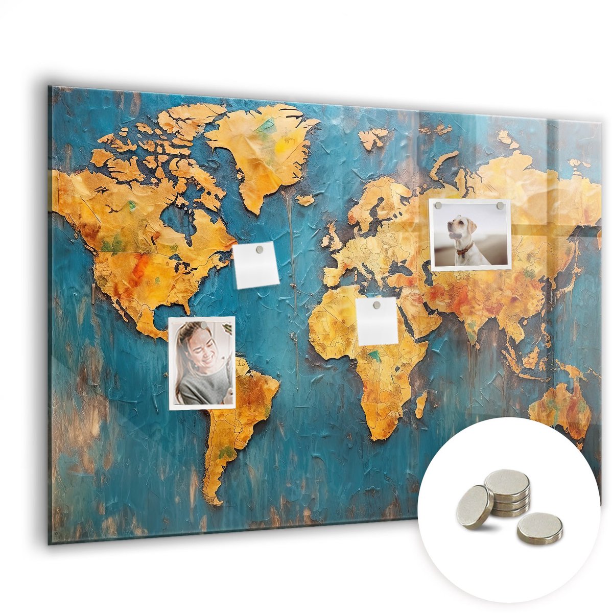 Coloray Glazen Magneetbord - Magnetisch Bord Decoratieve wereldkaart - 100x70 cm - Veelkleurig Magneetbord - Magnetic Board - Magneetbord Design