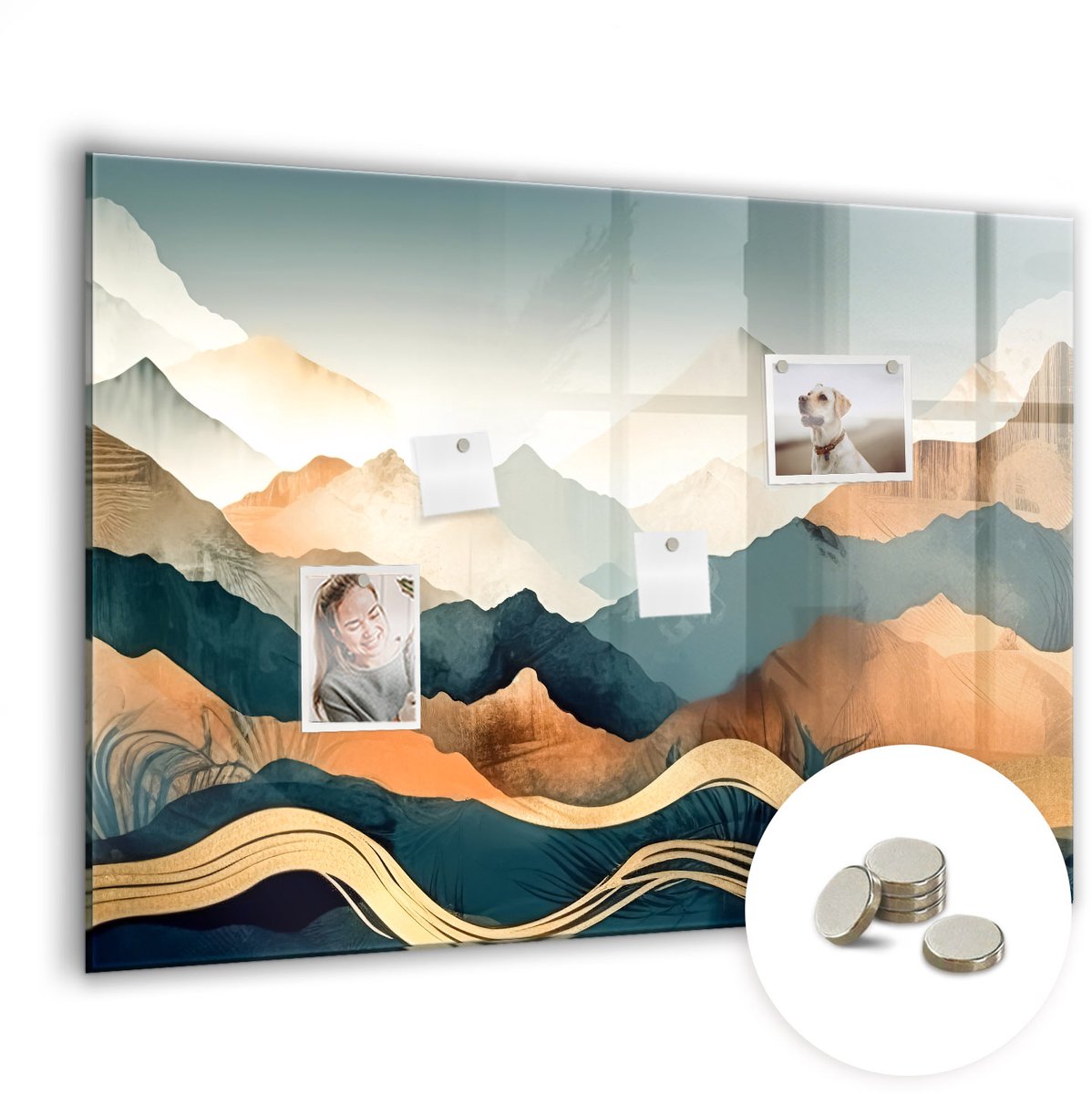 Coloray Glazen Magneetbord - Magnetisch Bord Geometrische figuren - 100x70 cm - Veelkleurig Magneetbord - Magnetic Board - Woonkamer Decoratie