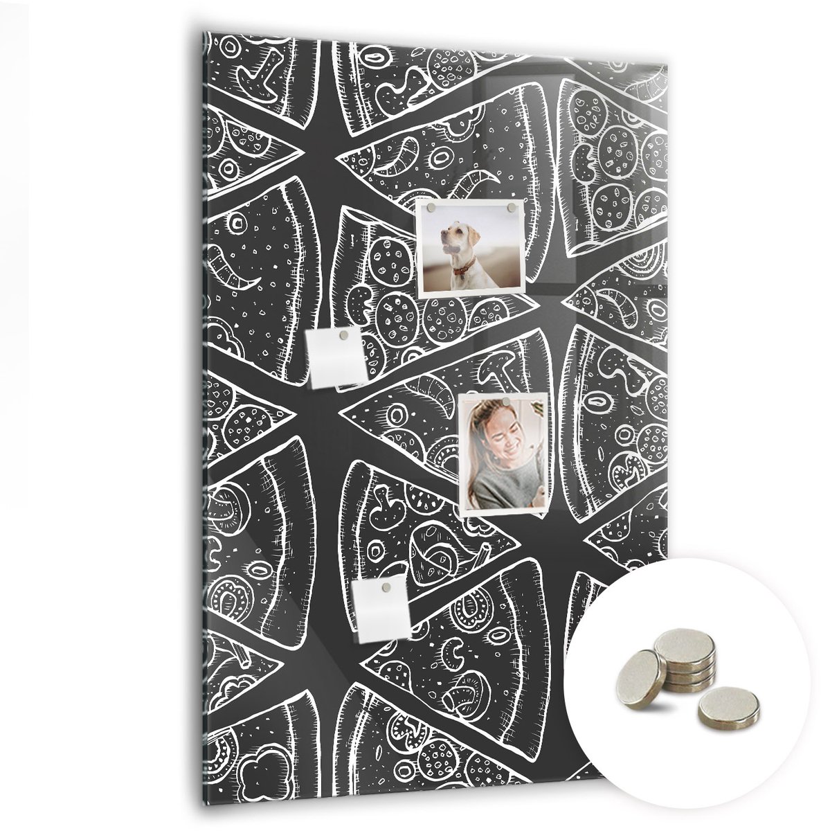 Coloray Glazen Magneetbord - Magnetisch Bord Grote tropische bladeren - 70x100 cm - Zwart-wit Magneetbord - Magnetic Board - Memobord