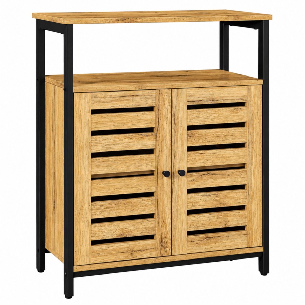 Begryf - Opbergkast - 2 lamellendeuren - Eik en zwart - 70x30x80 cm