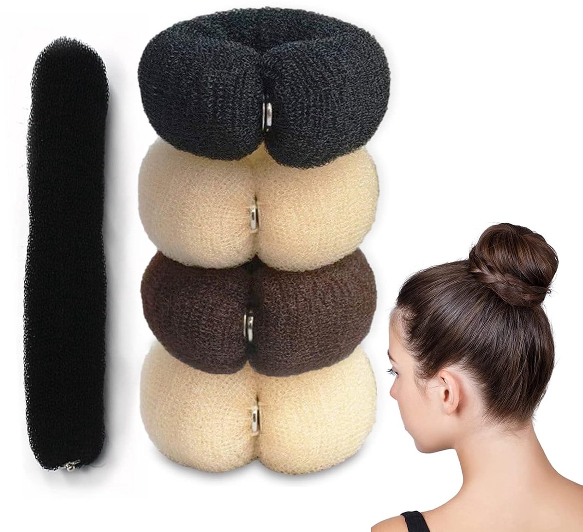SnelShoppen - Set van 4 Grote Donut Haar Buns, Haaraccessoires voor Updo, Beige Haar Donut Makers voor Volle en Elegante Haardos, Herbruikbaar en Lich