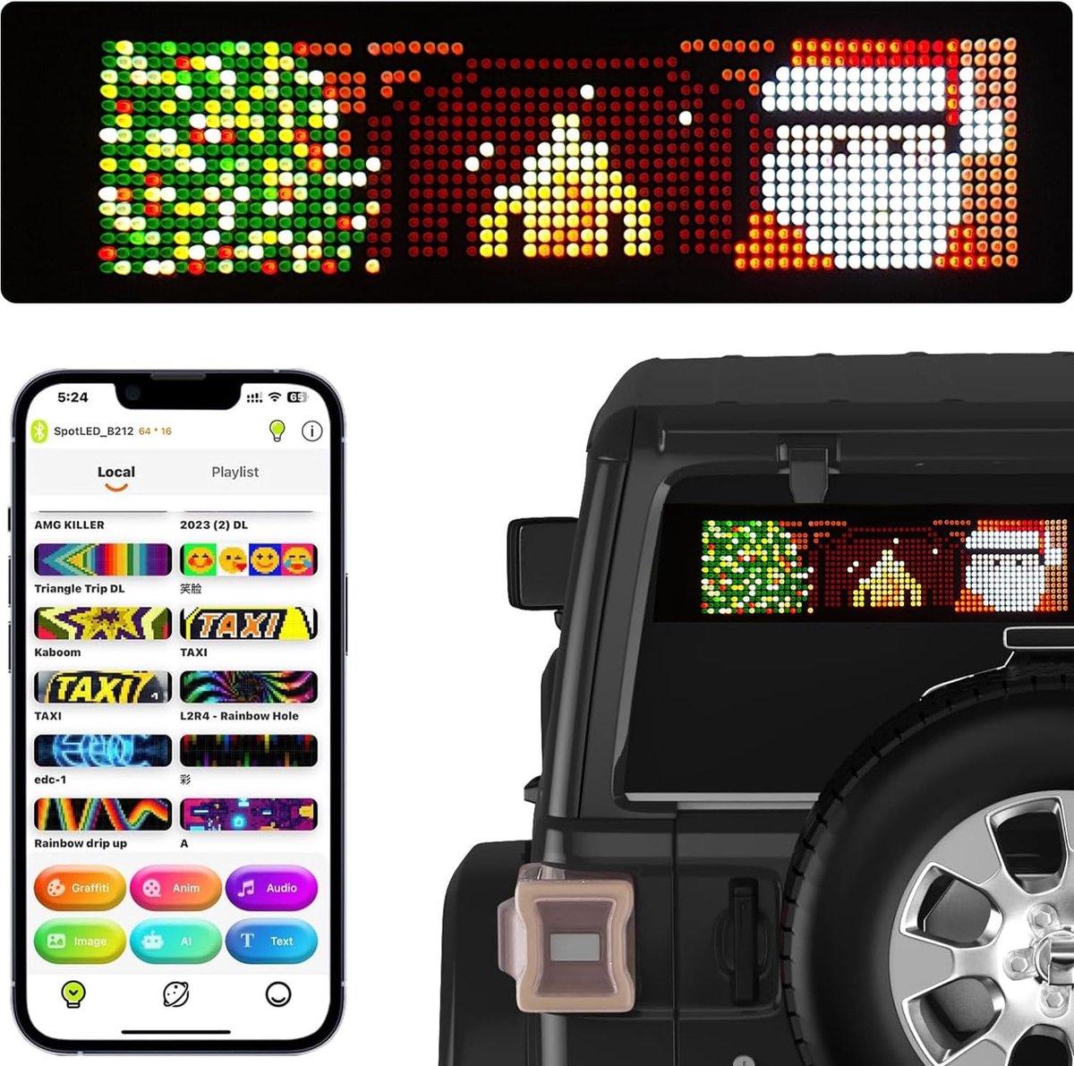 LED display board 39 x 10,7 cm - programmeerbaar en flexibel - Bluetooth app bediening - perfect voor reclame - ShopVlot