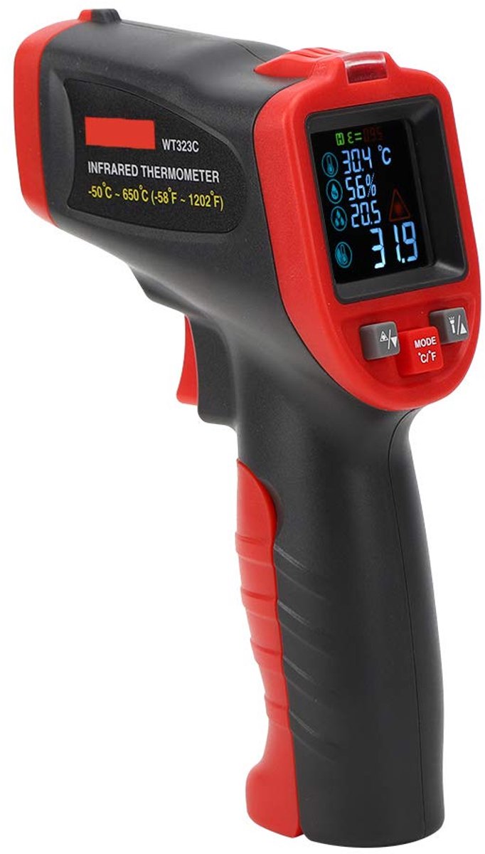 SnelShoppen - Handheld Digitale Infrarood Thermometer - Temperatuurmeting - Nauwkeurige Temperatuur Gun - Rood en Zwart - Ideaal voor Keuken, Tuin, Ca