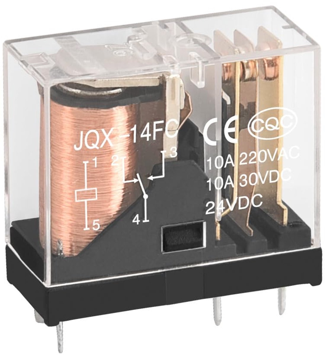 SnelShoppen - Power Relay JQX-14FC 24V DC, SPDT, 10A/220VAC, Print Mount, 5 Polig, Compacte Afmetingen 29x13x25mm voor Elektrische Toepassingen