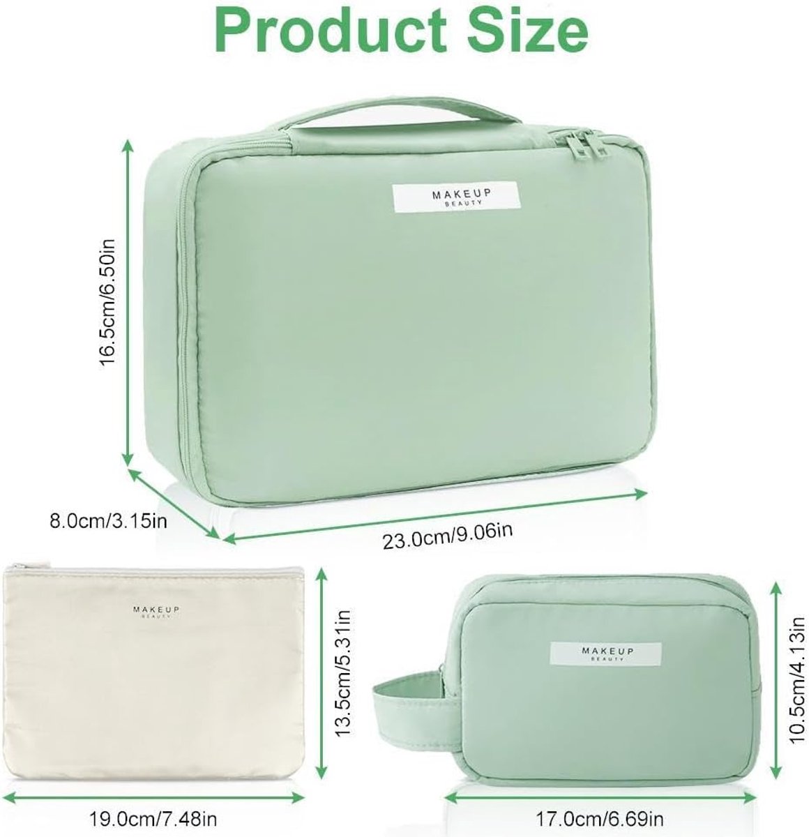 Make-up tas groot - 2 stuks groen - modern design - ideaal voor reizen - ShopVlot