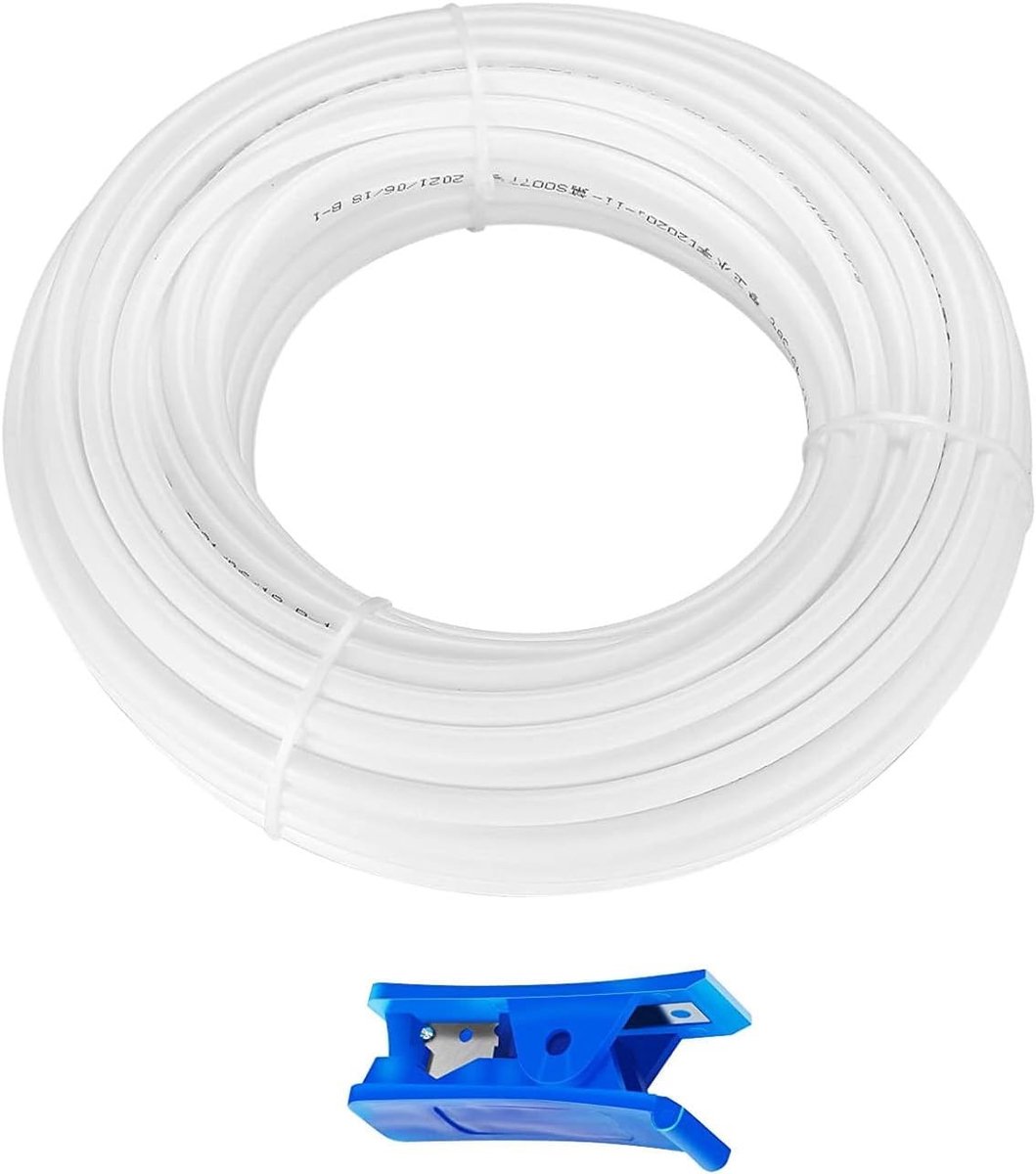 20m Witte Koelkast Slang voor RO Osmose, Waterfilter en Aquarium Watertoevoer - 1/4" (6.35mm) met Slang Cutter