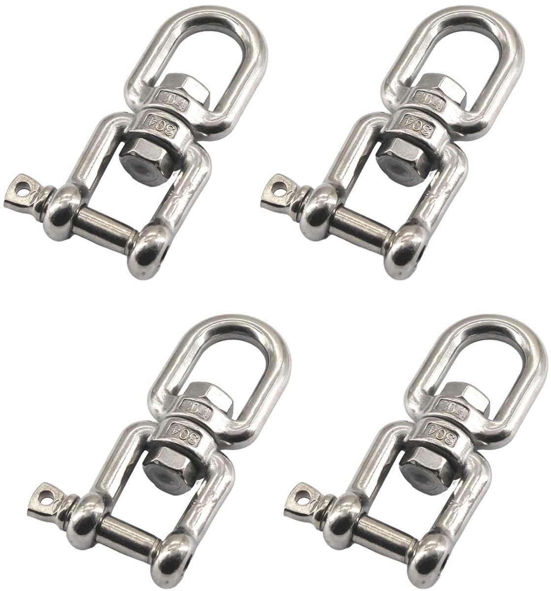 SnelShoppen - 4 Pack 304 RVS M6 Ooghaak Draai Ring Beugel 360° Draaiende Ring Verbinder - Voor Tuin, Camping en Klussen