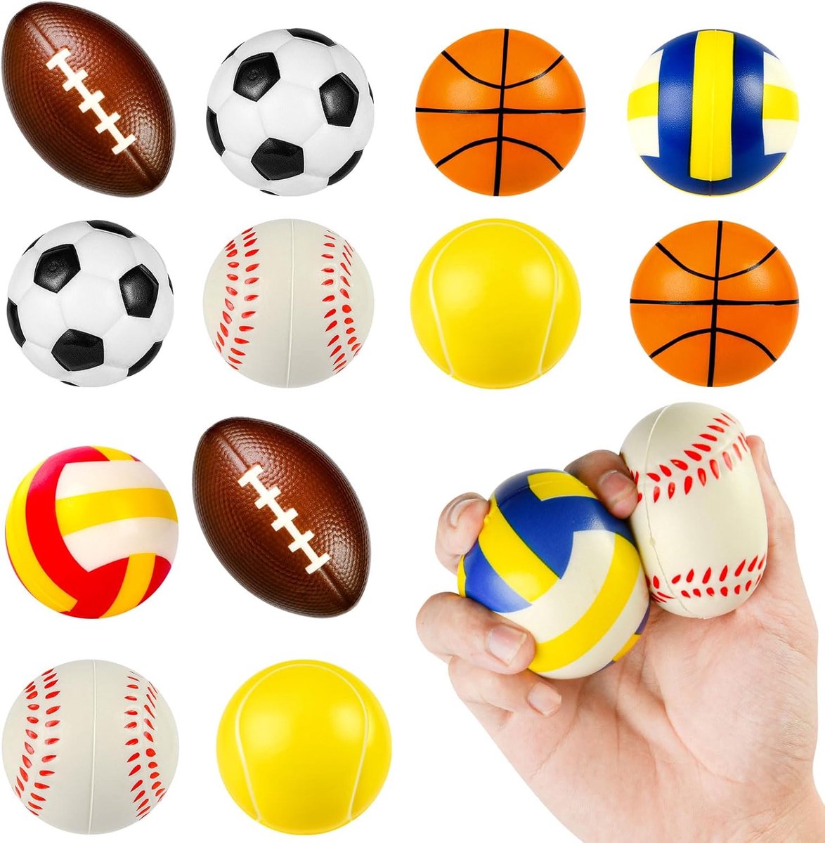 SnelShoppen - 12 Stuks Stressballen, Schuimballen, Mini Sportballen | Stressbal Speelgoed, Verjaardagscadeaus, Voor Tieners en Volwassenen