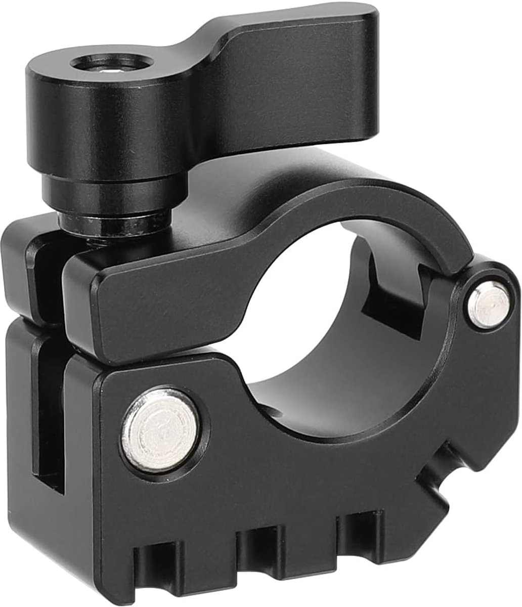 SnelShoppen - 19mm Rod Klem met 1/4 & 3/8 Anti-Twist Bevestiging - Aluminium Legering - Zwart Locking Lever - Accessoirehouder voor Camera en Videopro