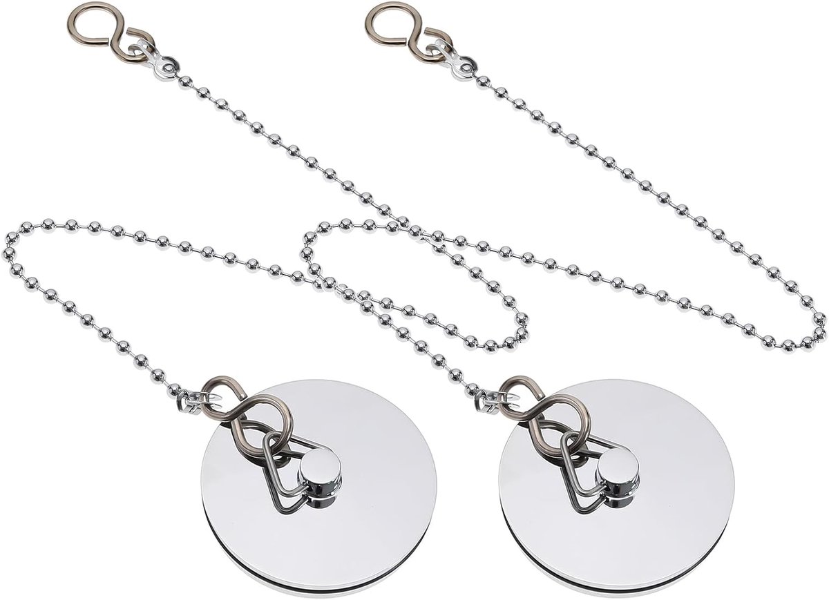 SnelShoppen - 2x Bad Wastafelkraan Stopper Chroom 45mm Met Ketting - Duurzaam Messing Afvoerplug Voor Badkamer Hotel
