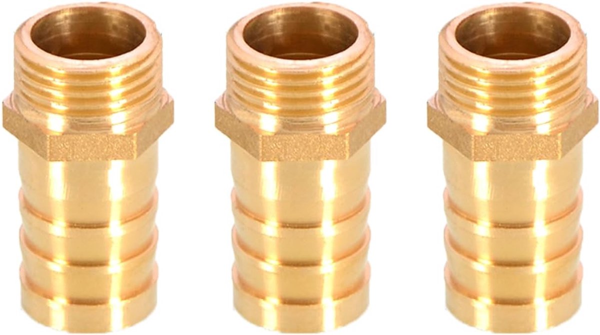 SnelShoppen - Set van 3 Messing Ribbel Slangverbindingen 19mm naar 1,2cm BSP Mannelijke Draad Slangadapter - Voor Tuin, Camping en Keuken