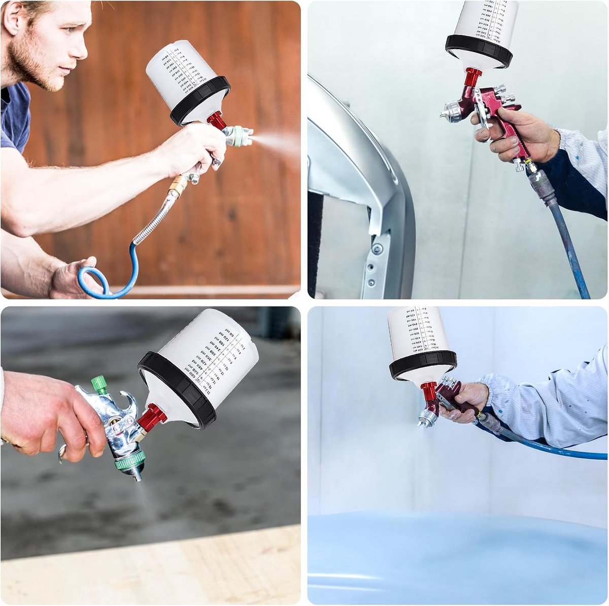 Verfmengbekerset 600 ml met 10 kopjes en dekselsysteem, ideaal voor verfspuitpistolen en lakaccessoires, inclusief harde beker en adapter