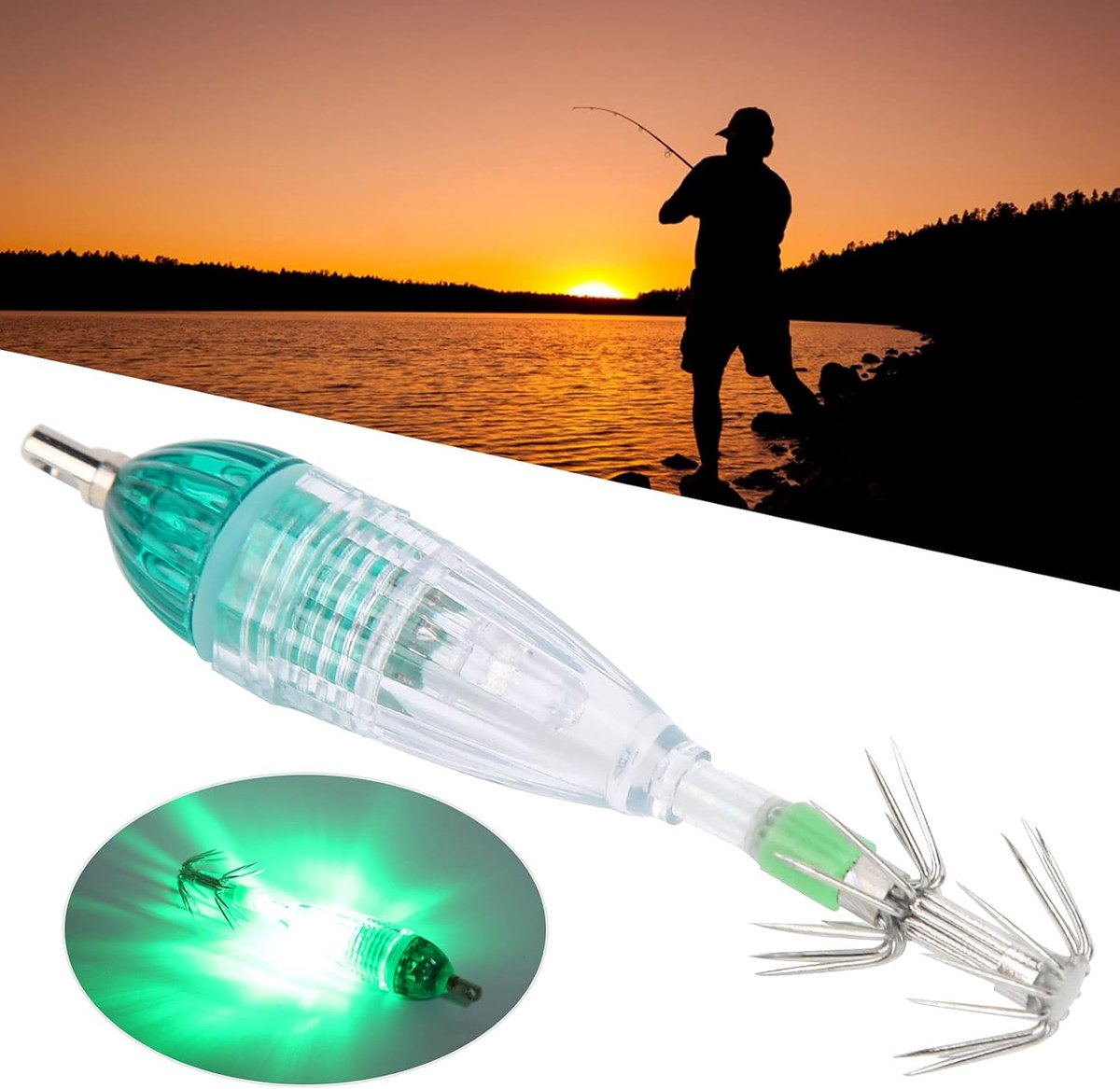 SnelShoppen - LED Vistrap Licht Octopus Vorm Groene Kleur Aas Onderwater Lamp met Haak voor Zeevissen, Meertjes en Rivieren