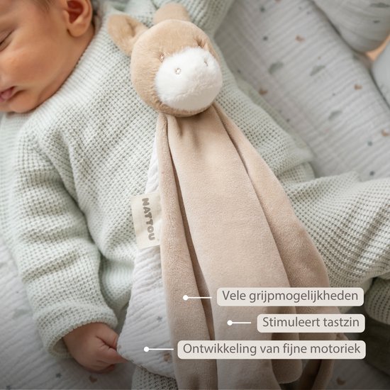 Nattou LouLou Baby Knuffeldoekje - Maxi Doudou Ezel - Baby Cadeau - 60 x 40 cm - Licht Karamel van Nattou — afbeelding 3