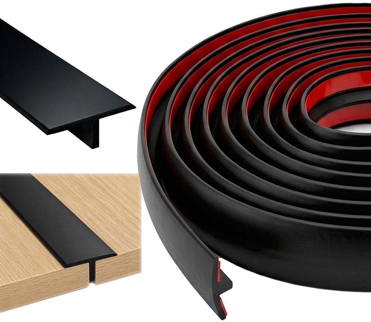 Overgangsprofiel 3.5 m x 2 cm, zelfklevend T-profiel voor deurdrempels en vloerverbindingen, ideaal voor laminaat en tegels (zwart)