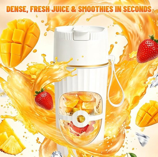 Draagbare Blender - Mini Mixer - Verse Dranken Maken - 10 Roestvrijstalen Messen - 400 ml Container - Wit — afbeelding 4