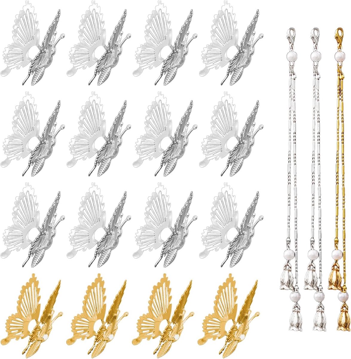 Haarklemmen 16 stuks - Vlinder ontwerp - Goud en zilver - Perfect voor haaraccessoires - ShopVlot