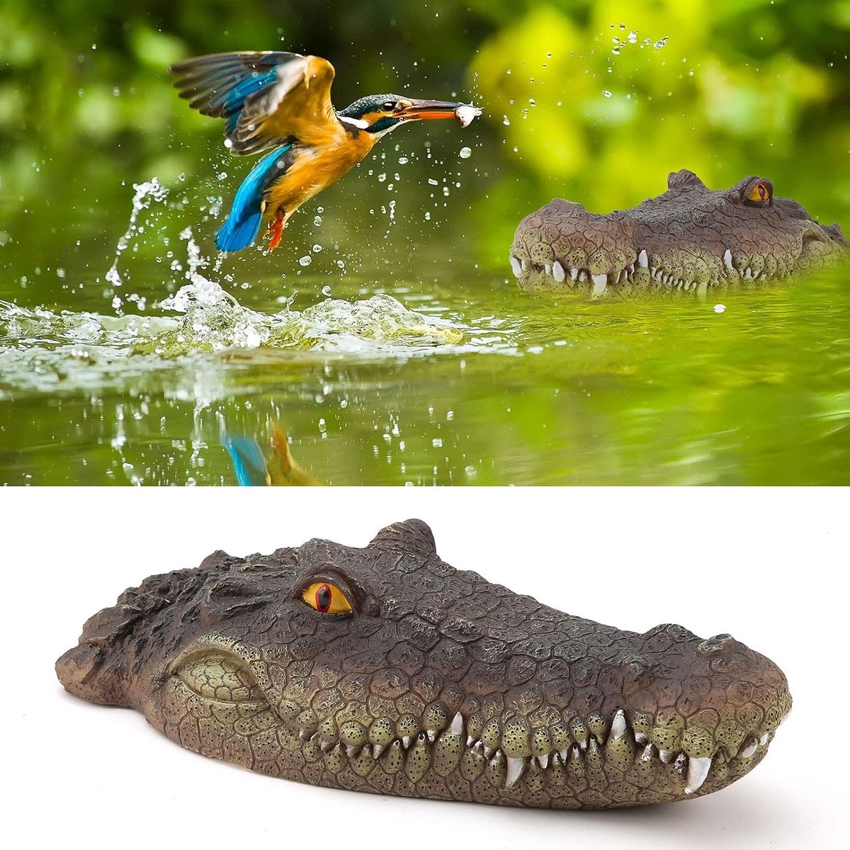 SnelShoppen - Drijvende Krokodil Hoofd - Nepproduct Krokodil voor Tuin en Vijver Decoratie - Realistisch Ontwerp - Waterbescherming voor Zwembad en Tu