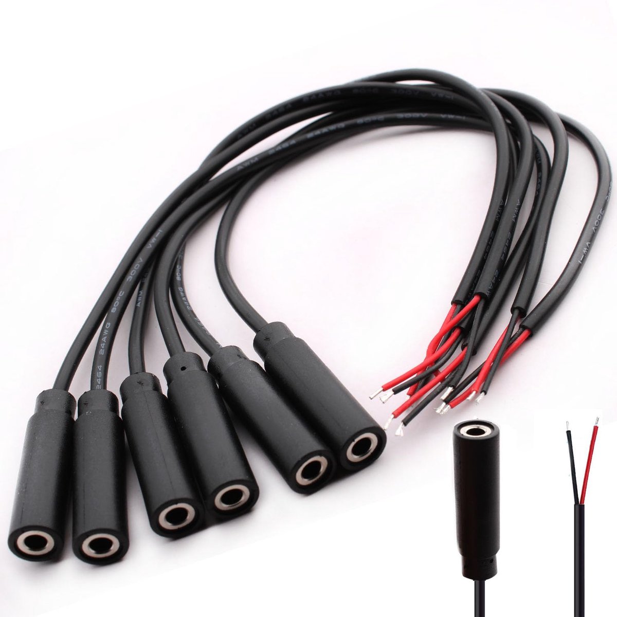 SnelShoppen - 6 Stuks 3.5mm Jack voor Open Einde Draad TS 2-Pin Mono 1/8 Inch voor Solderen - Vervangingskabel voor Audio Hoofdtelefoon Cables - 30cm