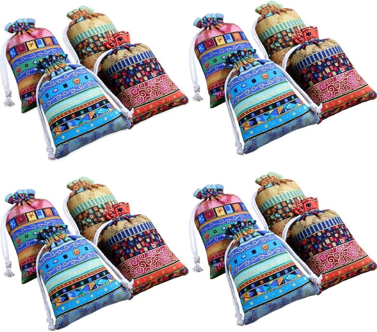 LoNinLoAn Zakken met trekkoord, 20 stuks, cadeauzakjes, kleurrijke jute zakjes, kleine stoffen zakjes, jute zakjes - ShopVlot