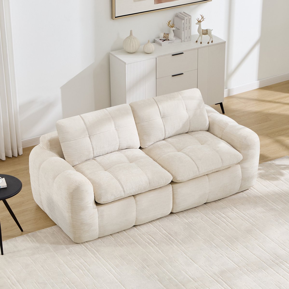 FloraGrace Zitbank 2-Zits - Modulair Met Vierkante Steppingsnede En Diepe Zitting - Voor Woonkamer En Slaapkamer - Chenille - Beige