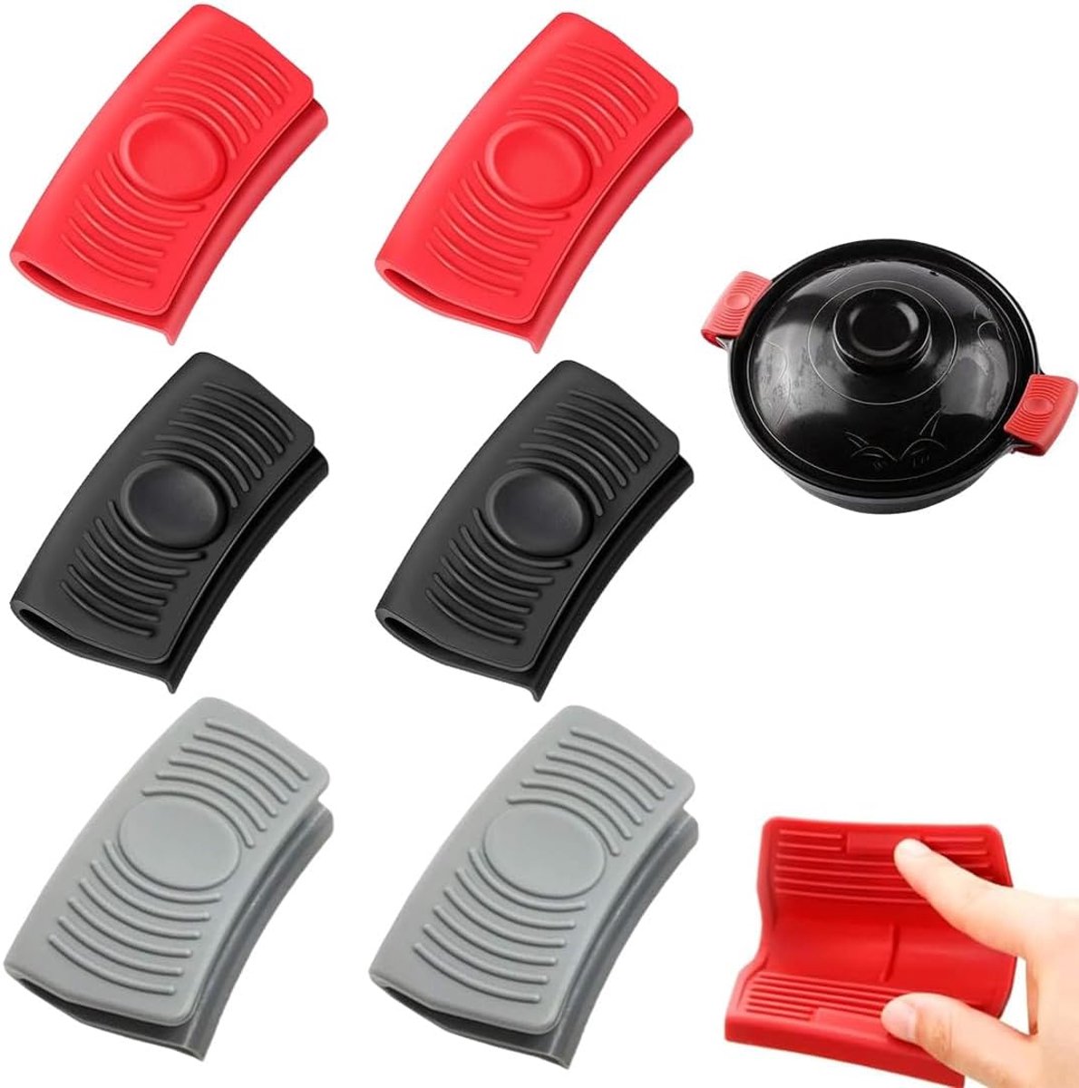 SnelShoppen - 6x Siliconen Pothouders voor Pannen, Hittebestendige Silicone Handgrepen, Duurzaam Keukenaccessoire tot 250°C, Perfect voor Pannen, Bakp