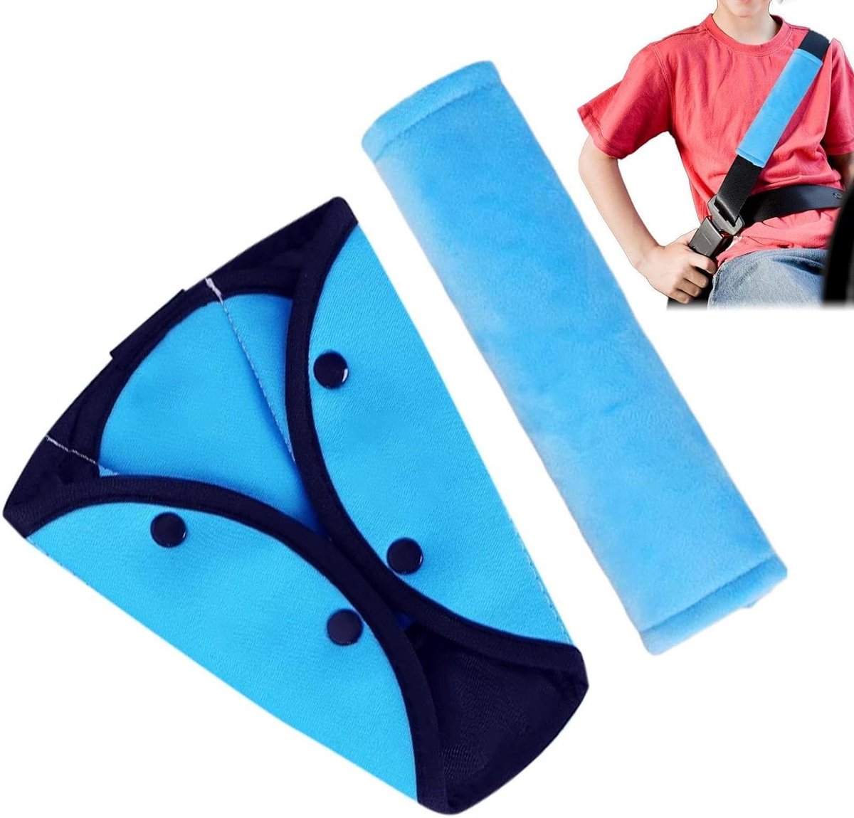 Autostoel Gordelbeschermer - Gordelkussen Kinderen - Comfortabel Reizen - Verdeelt Gordeldruk - 18 x 13 x 5 cm - Blauw