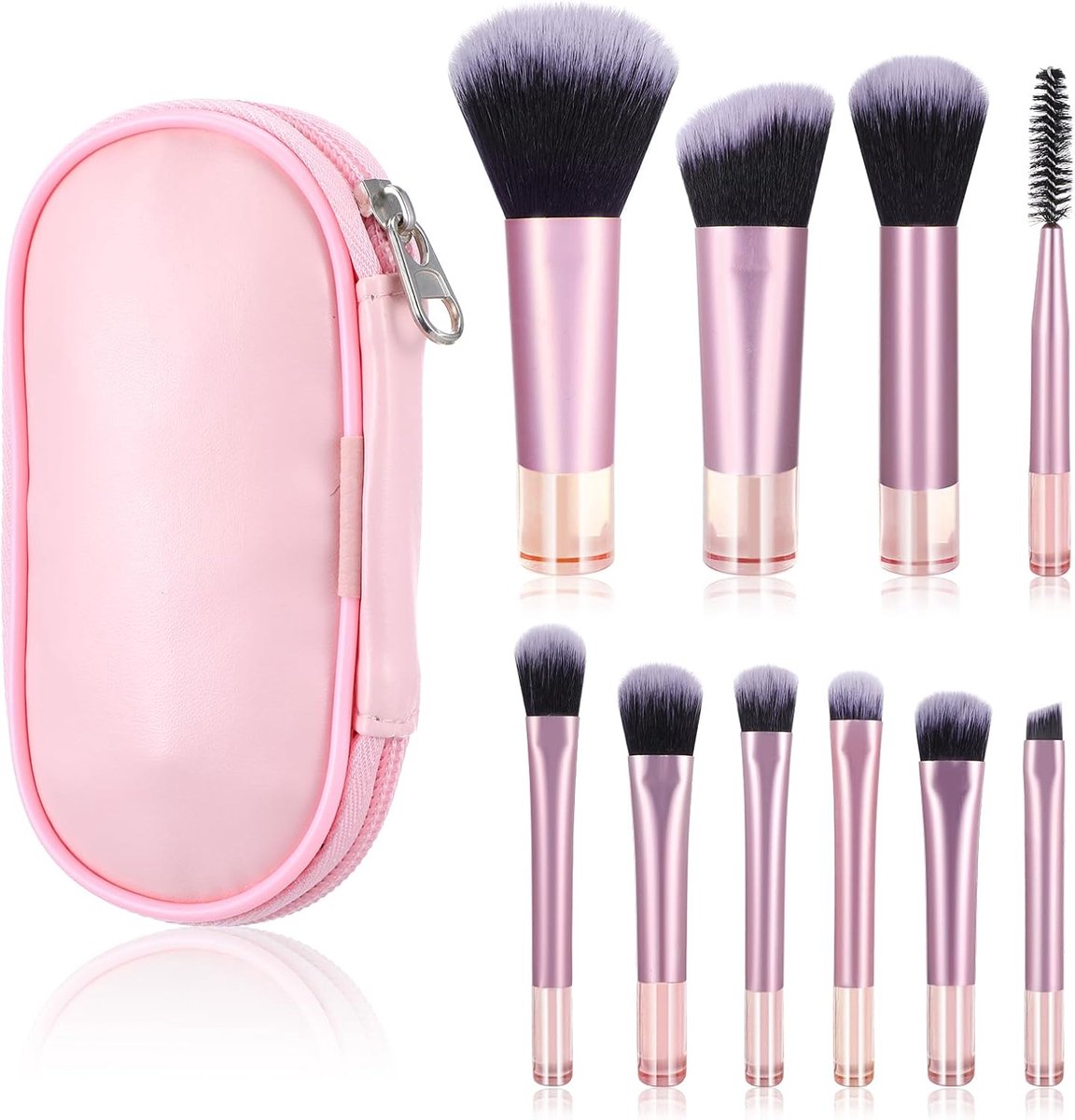 SnelShoppen - 10-delige Reis Make-up Kwasten Set Roze Mini Make-up Kwasten Reisformaat Met Tas, Draagbaar, Klein Oogschaduw, Lippenstift, Foundation,