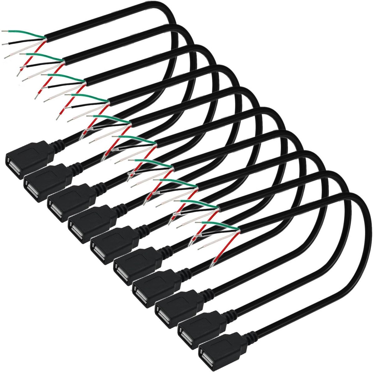 SnelShoppen - Pack van 10 USB Sockets, Pigtail Kabel, Solderbare USB Connector, 4 Pin USB 2.0 Plug Kabel voor USB Apparaten of Doe-Het-Zelf Reparatie,
