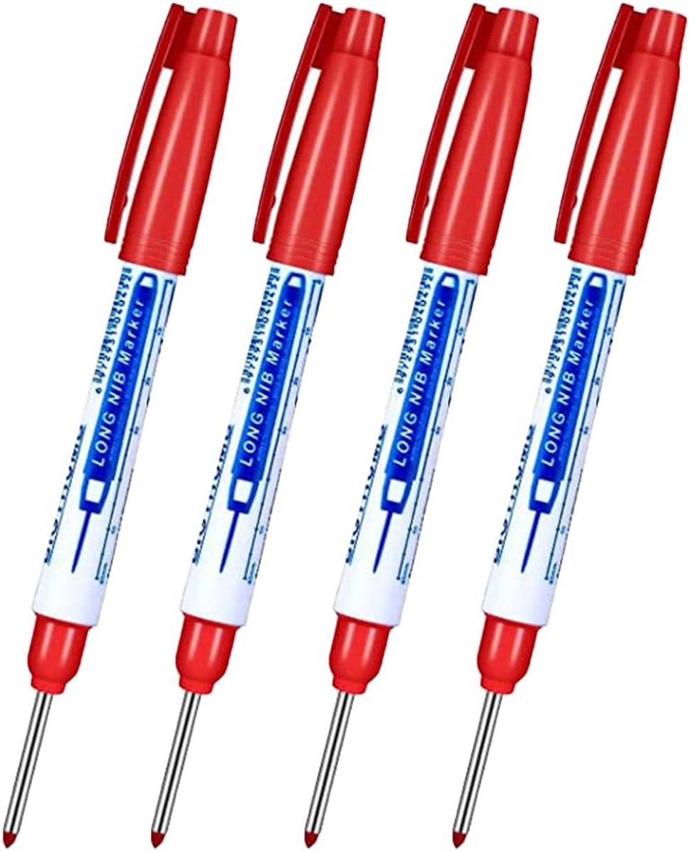 SnelShoppen - 4 Stuks Diepe Gaten Markers Waterproof Lange Punt Highlighters 30mm Fijne Tip Marker Gereedschap voor Houtbewerking Constructie en Produ