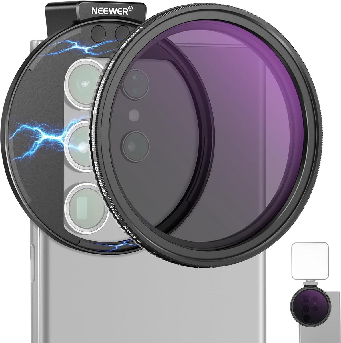 SnelShoppen - 67mm Clip-On Variabele ND2-ND32 Smartphone Lens Filter Kit met Magnetische Adapter Ring en Koud Schoen voor iPhone 15 Pro Max 14 13 en G