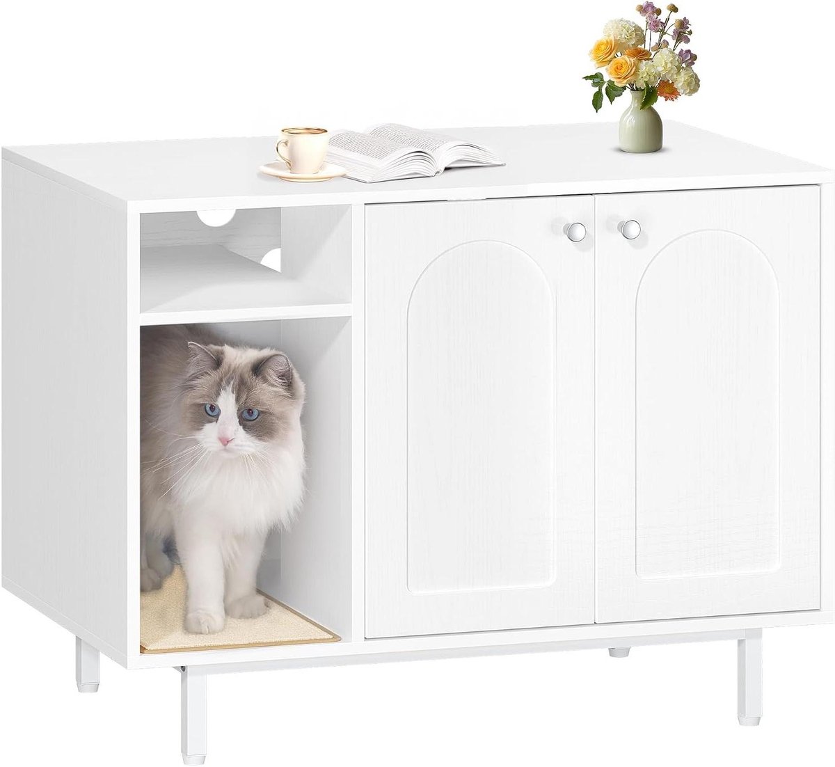 Kattenkast - Kattenmeubel Toilet - Privacy voor Kat - Stabiel en Stijlvol - 50 x 80 x 61 cm - Wit