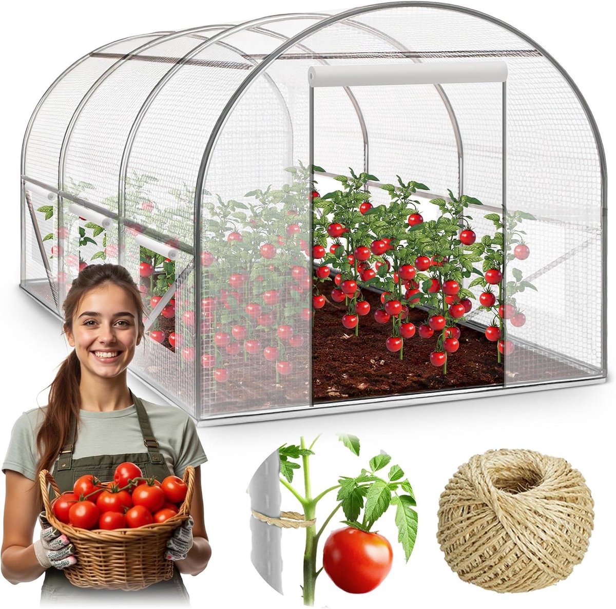Folietunnel Broeikas - Kweekkas Frame - Planten Beschermen - Met Venster Muggennet - 2 x 3 x 2 m - Wit