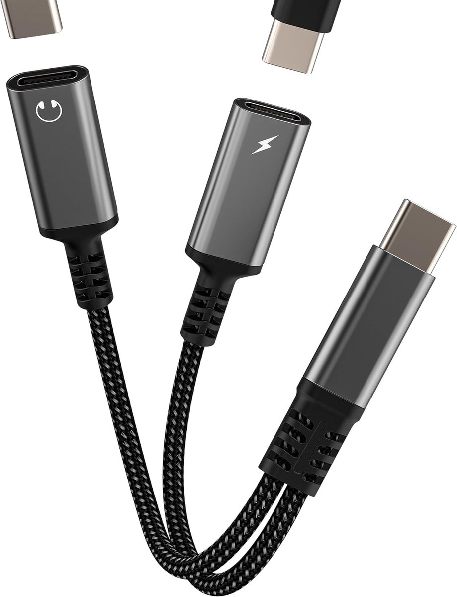 USB C Headphone Adapter (2 in 1) Dual Plug Splitter Type-C Charging Cable PD Charging Adapter AUX DAC Audio Cable Jack - ShopVlot