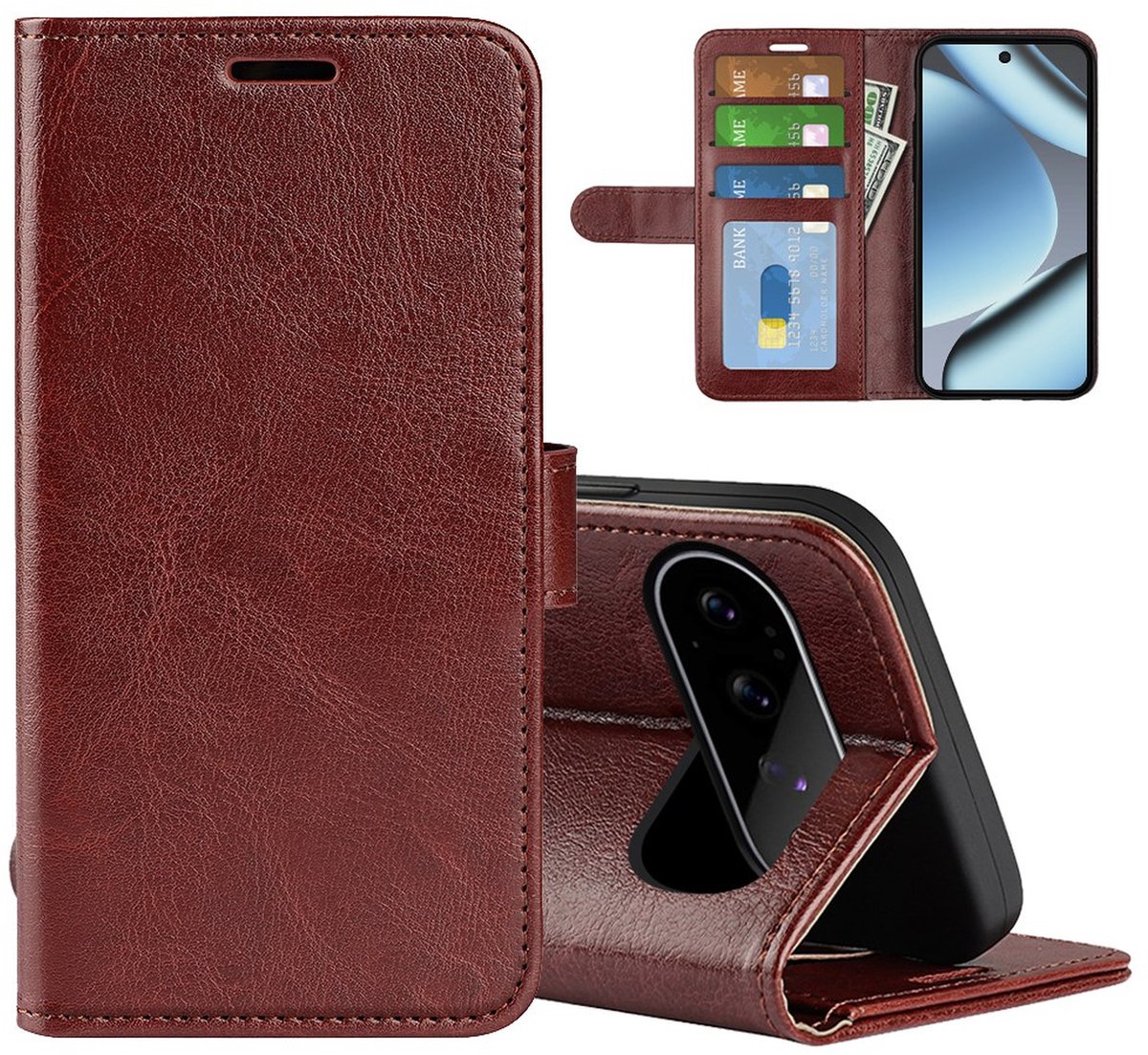 MobyDefend Hoesje - Geschikt voor Google Pixel 11 Pro - Wallet Book Case (Sluiting Achterkant) - Bruin