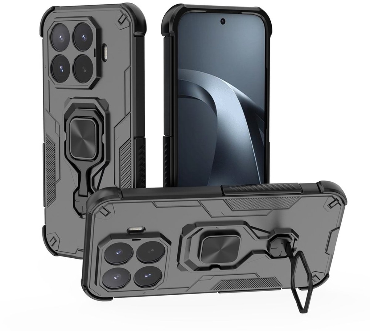 MobyDefend Hoesje - Geschikt voor Xiaomi 17T - Dubbelgelaagde Pantsercase Met Standaard - Zwart